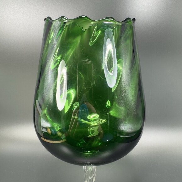 Italian Art Glass Tall Emerald Green Sniffer Candle Holder Votive Compote Italy - Picture 12 of 12